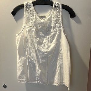 joie white tank top with lacy design and button back with tags size S